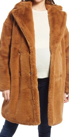 Emilia George Emilia George Annabette Faux Fur Maternity Coat in Tobacco at Nordstrom