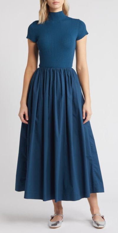 En Saison Lafayette Mixed Media Maxi Dress in Teal at Nordstrom