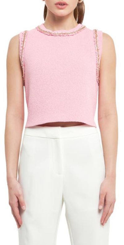 Endless Rose Endless Rose Chain Trim Sleeveless Crop Sweater in Pink