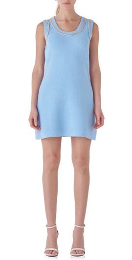 Endless Rose Endless Rose Chain Trim Sleeveless Sweater Dress in Blue at Nordstrom, Size X-Small