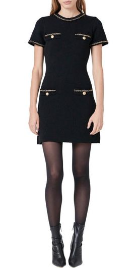 Endless Rose Endless Rose Chain Trim Sweater Minidress in Black at Nordstrom, Size X-Small
