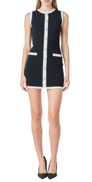 Endless Rose Colorblock Button Front Mini Sweater Dress in Black at Nordstrom Size X Small