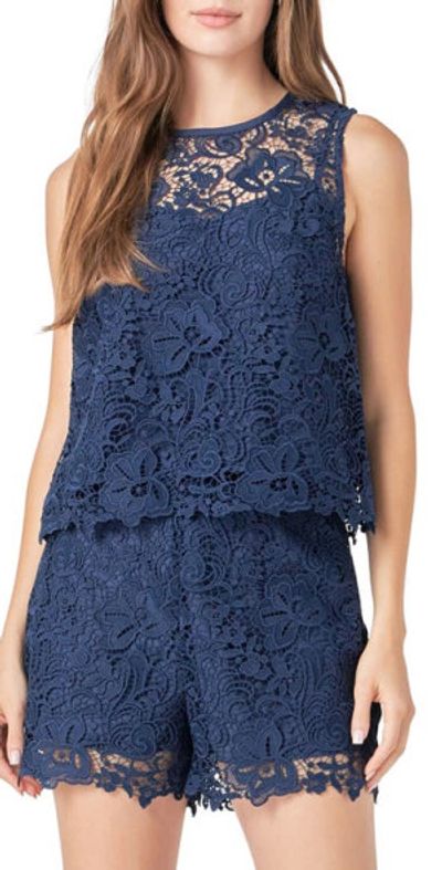 Endless Rose Endless Rose Deco Sleeveless Lace Top in Navy at Nordstrom, Size X-Small