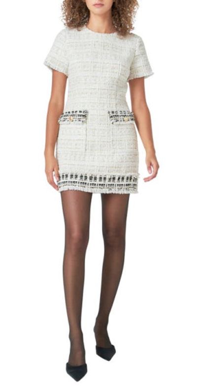 Endless Rose Endless Rose Fringe Tweed Minidress in Ivory Multi at Nordstrom, Size X-Small