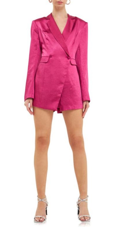 Endless Rose Endless Rose Long Sleeve Satin Blazer Romper in Orchid at Nordstrom, Size X-Small