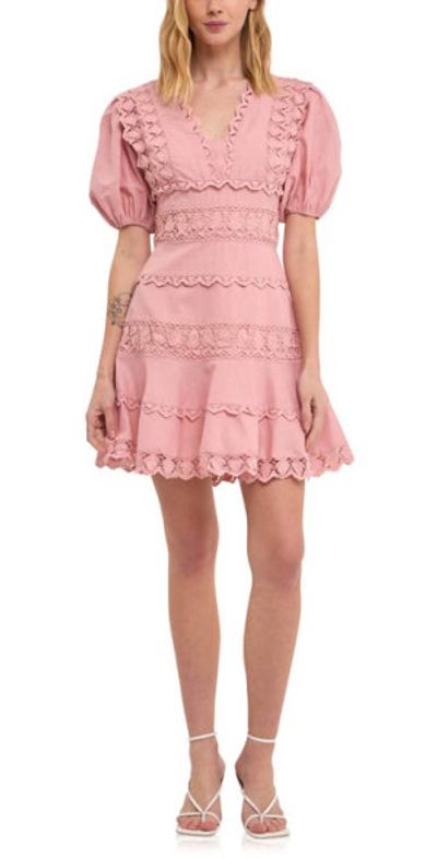 Endless Rose Endless Rose Plunge Neck Cotton & Linen Dress in Dusty Pink at Nordstrom