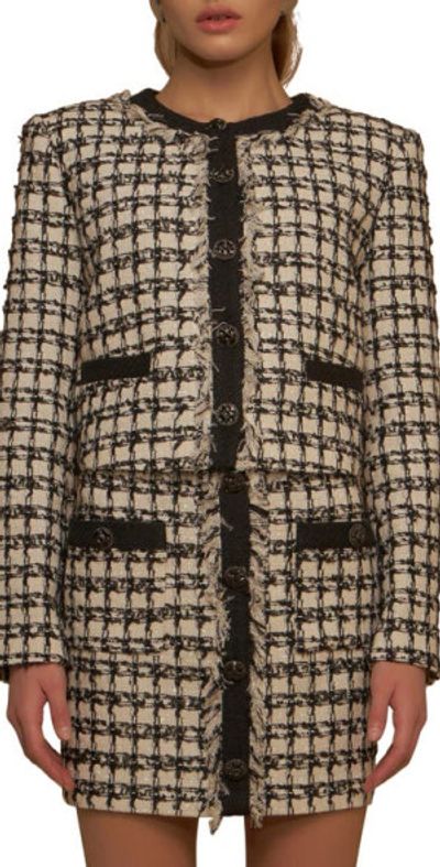 Endless Rose Endless Rose Premium Fringe Metallic Tweed Crop Jacket in Black/White at Nordstrom, Size X-Small