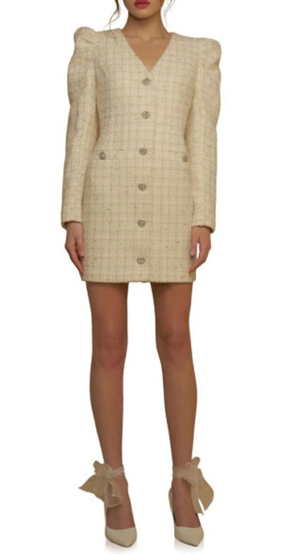 Endless Rose - Premium Long Sleeve Tweed Mini Dress in Ivory at Nordstrom,  Size X-Small