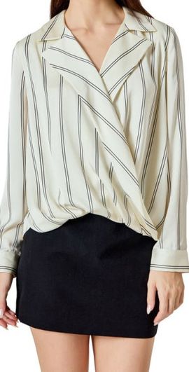Endless Rose Endless Rose Stripe Wrap Front Top in Ivory Stripes at Nordstrom, Size Small