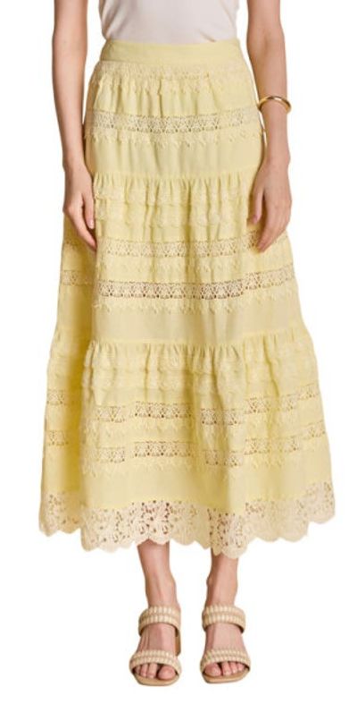 Endless Rose Endless Rose Tiered Midi Skirt in Butter at Nordstrom, Size Large