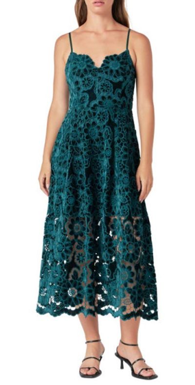 Endless Rose Endless Rose Velvet Lace Midi Dress in Emerald at Nordstrom, Size X-Small