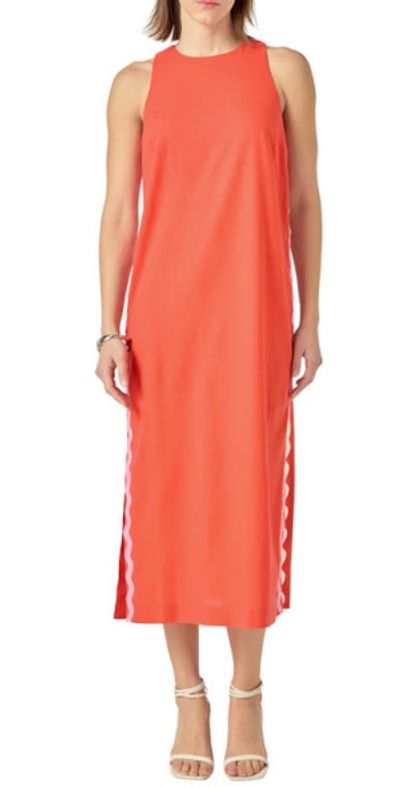 English Factory English Factory Rickrack Trim Sleeveless Midi Dress in Orange at Nordstrom, Size X-Small