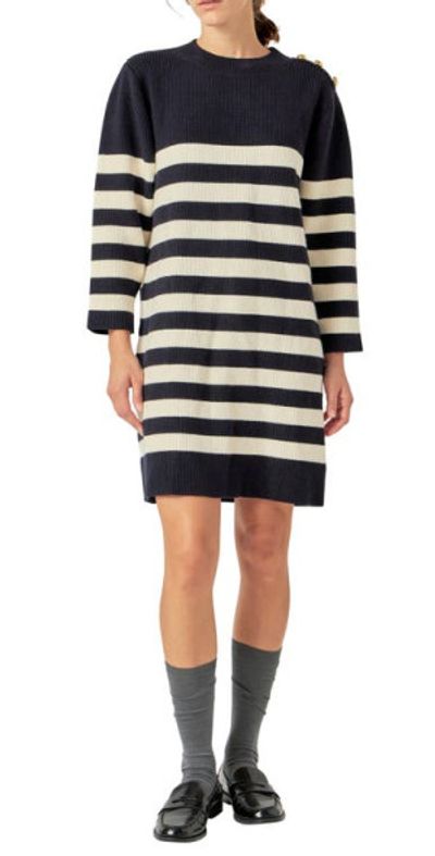 English Factory English Factory Stripe Long Sleeve Sweater Dress in Navy/Off White at Nordstrom, Size X-Small