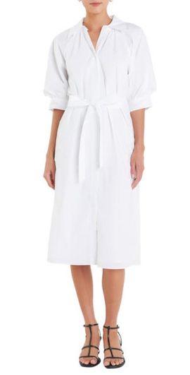 English Factory English Factory Tie Belt Shirtdress in White at Nordstrom, Size Large