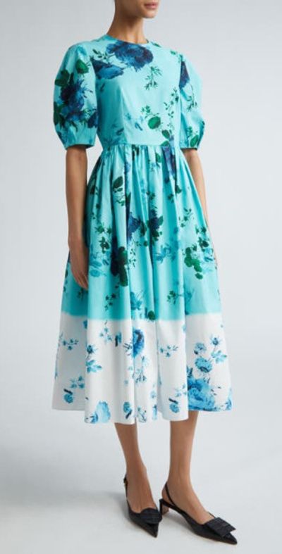 Erdem - Dgrad Floral Puff Sleeve Cotton Dress in Kingfisher And White at Nordstrom, Size 6 Us Erdem - Dgrad Floral Puff Sleeve Cotton Dress in Kingfisher And White at Nordstrom, Size 6 Us