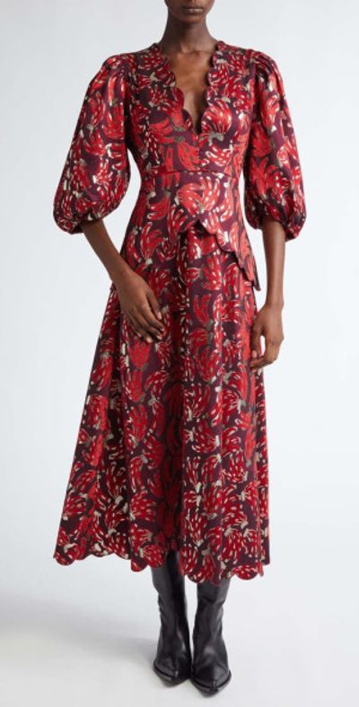 chinese dress ladies Multicolor Banana Foliage Puff Sleeve Midi Dress – FARM Rio