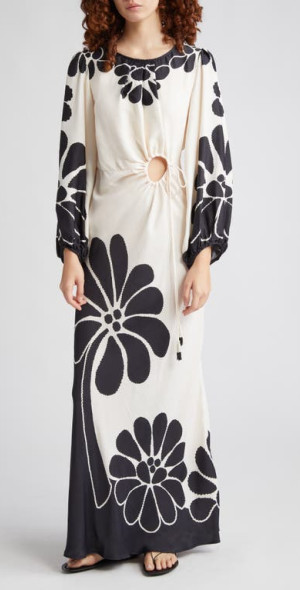 FARM Rio - Palermo Cutout Long Sleeve Maxi Dress in Off-White