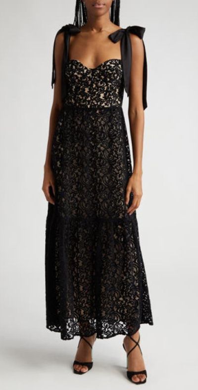 farm rio black lace dress Farm Rio Winter Garden Black Pleated Lace Sleeveless Midi Dress main image 0