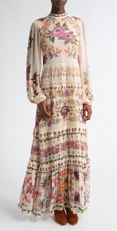 FARM Rio Winter Garden Ruffle Long Sleeve Maxi Dress in Winter