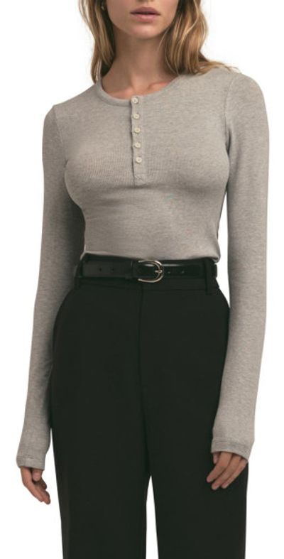 Favorite Daughter Favorite Daughter The Long Sleeve Rib Henley in Heather Grey at Nordstrom, Size X-Small