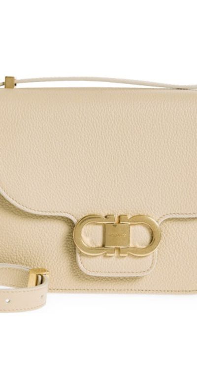 FERRAGAMO FERRAGAMO Double Gancio Leather Crossbody Bag in Stone at Nordstrom