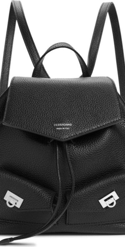 FERRAGAMO FERRAGAMO Mini Harley Leather Drawstring Backpack in Nero at Nordstrom