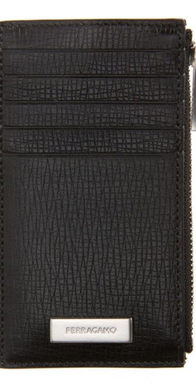 FERRAGAMO New Revival Logo Plaque Leather Card Holder in Nero - Main Image