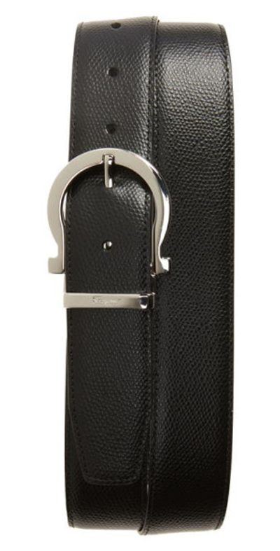 FERRAGAMO FERRAGAMO Reversible Textured Calfskin Belt in Nero at Nordstrom