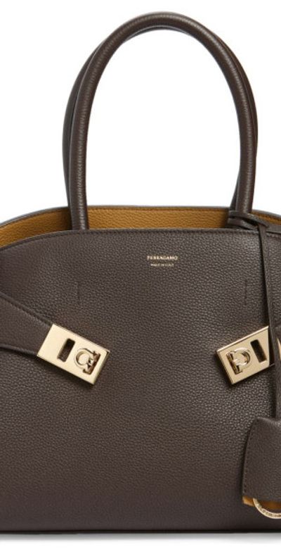 FERRAGAMO FERRAGAMO Small Hug Grained Leather Top Handle Bag in Burnt Ocra at Nordstrom