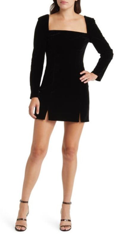FLORET STUDIOS Long Sleeve Velvet Cocktail Minidress in Black at