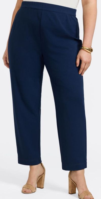 Foxcroft Foxcroft Louisa Crepe Knit Ankle Pants in Navy at Nordstrom, Size 1X