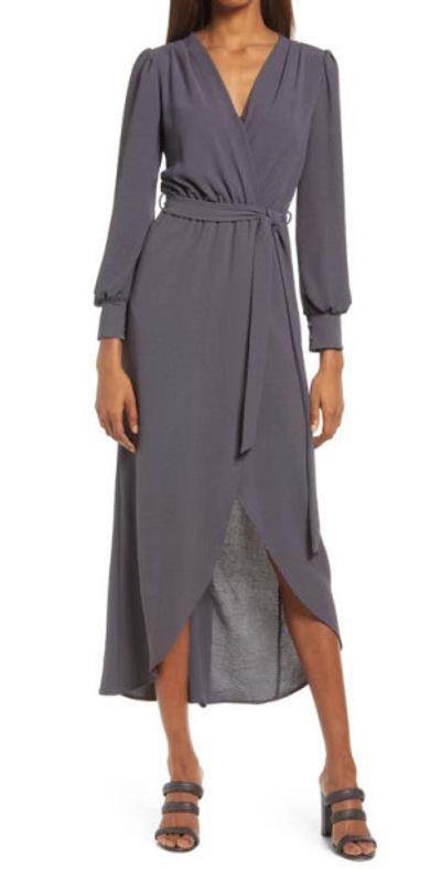 Fraiche by J - Long Sleeve Faux Wrap Dress in Charcoal at Nordstrom Fraiche by J - Long Sleeve Faux Wrap Dress in Charcoal at Nordstrom