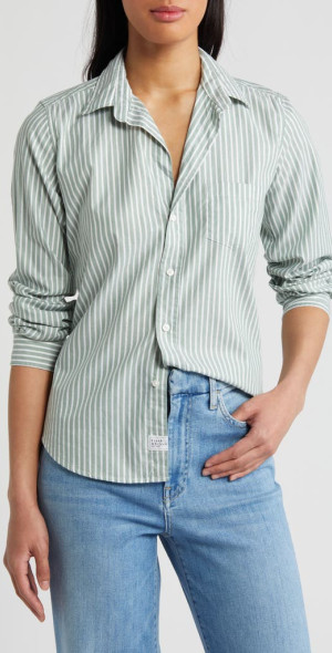Frank&Eileen BARRY コットン100% シャツ ミント ゆったり Frank & Eileen - Barry Stripe Tailored Button-Up Shirt in Green