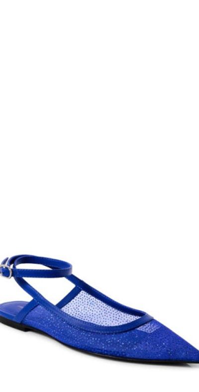 Free People Free People Jules Glitter Mesh Pointed Toe Ankle Strap Flat in Bright Navy at Nordstrom, Size 6