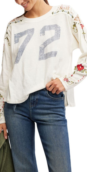 Free People - Lilith Floral Embroidered Cotton Graphic Football T