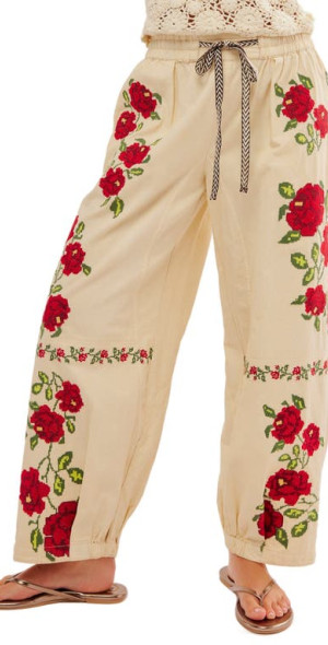 Free People - Rosalia Floral Embroidered Pants in Birch Combo at