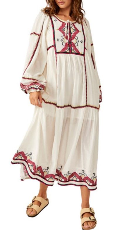 Free People Sweet Escape Long Sleeve Maxi Dress in White Combo