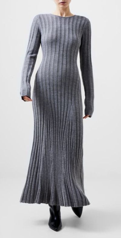 French Connection - Long Sleeve Rib Maxi Sweater Dress in Mid Grey Melange  at Nordstrom, Size X-Small
