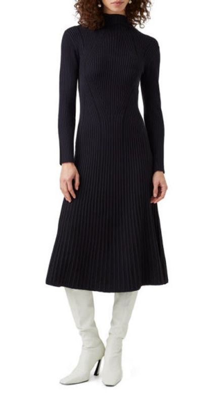 French Connection - Ribbed Long Sleeve Sweater Dress in Utility Blue-Black  at Nordstrom, Size Medium