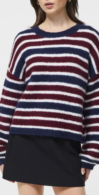 French Connection French Connection Stripe Crewneck Sweater in Cabernet-Royal Blue at Nordstrom, Size Large