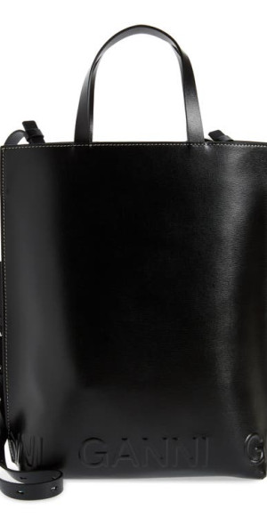 Ganni - Medium Banner Recycled Leather Tote in Black at Nordstrom