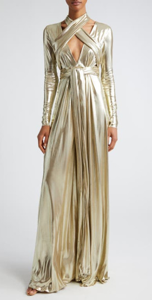 パーティードレス Giambattista Valli 25SSPVCL518201JER Dresses Golden Giambattista Valli - Crossover Detail Long Sleeve Lamé Gown
