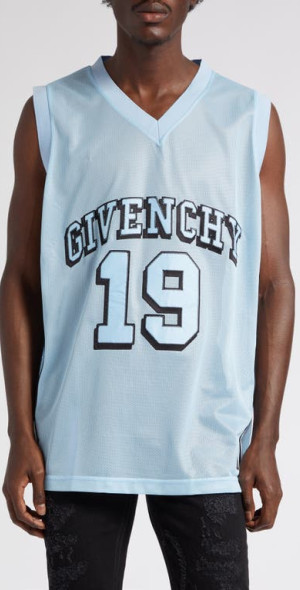 【GIVENCHY】23SS ロゴ メッシュ バスケットボール ジャージ 青 Givenchy BASKETBALL TOP IN MESH WITH GIVENCHY LOGO | REVERSIBLE