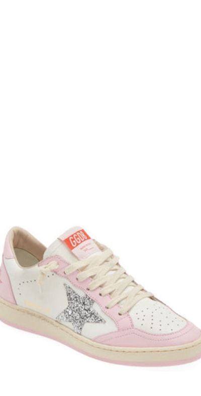 Golden Goose Ball Star Low Top Sneaker in White/Pink/Silver at