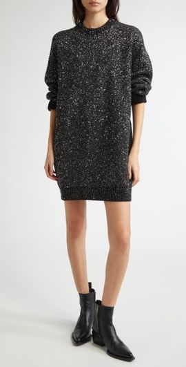 Golden Goose Golden Goose Sequin Wool Blend Oversize Sweater Dress in Black at Nordstrom, Size Xx-Small