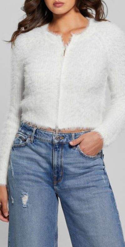 GUESS GUESS Avery Zip Cardigan in Dove White at Nordstrom, Size X-Small