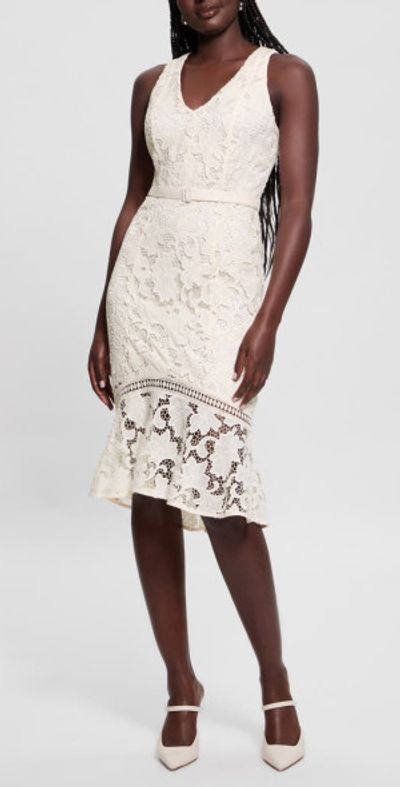 GUESS GUESS Itzel Lace Sleeveless Sheath Dress in Dove White at Nordstrom, Size 4