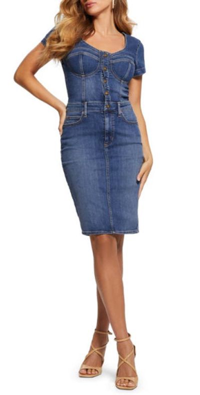 guess blue jean dress Breath of Spring Linen Maxi Dress in White main image 0