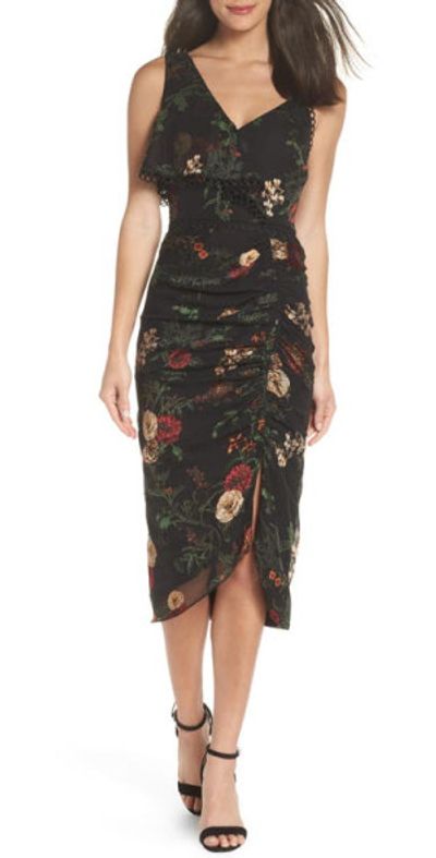navy blue dress for baby girl Asymmetrical Floral Midi Dress main image 1