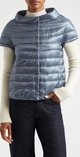 Herno Herno Emilia Cap Sleeve Quilted Down Jacket in Denim Blue at Nordstrom, Size 12 Us